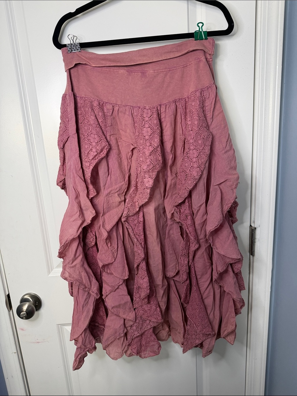 Boho Ruffled Lace Maxi Skirt - Dusty Rose